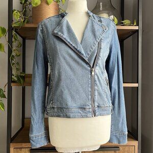 Mint Velvet Denim Jacket 14 Blue Biker Style Stretch Hardly Worn